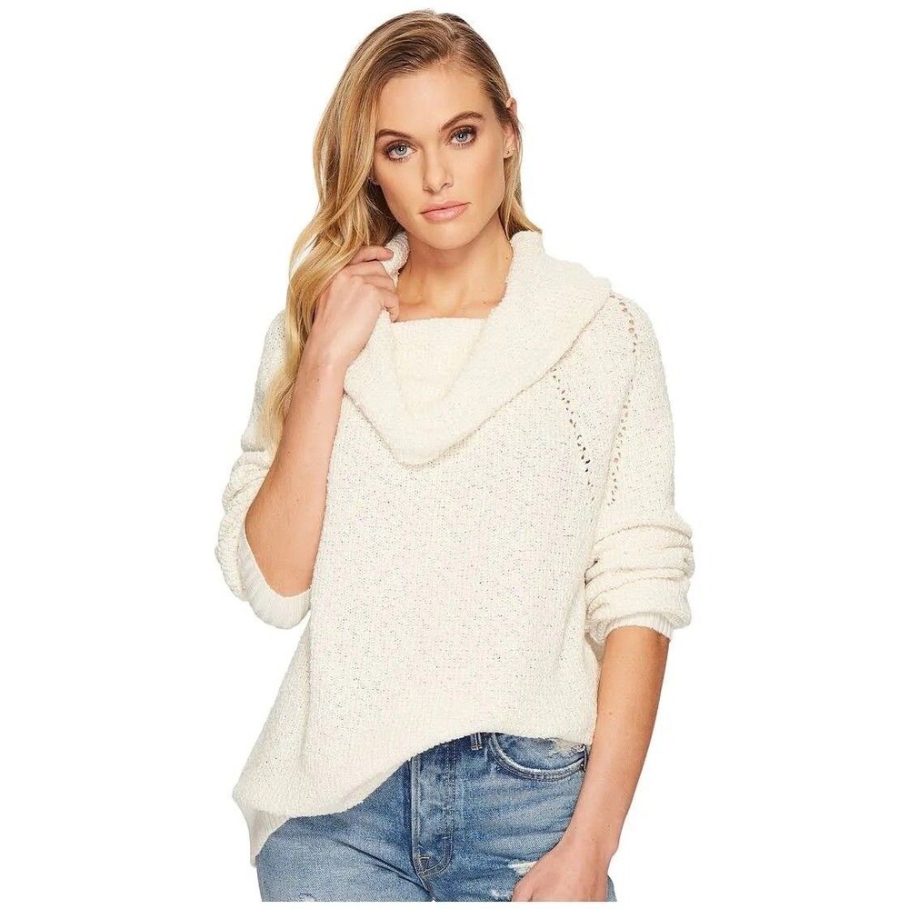 Free People Cream Ivory By Your Side Cowl Neck Sweater Oversized Women’s Large